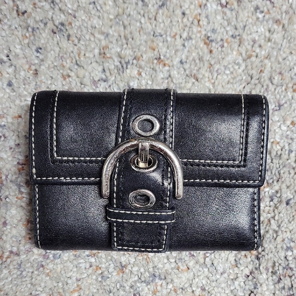 Black Leather Wallet with Silver Buckle